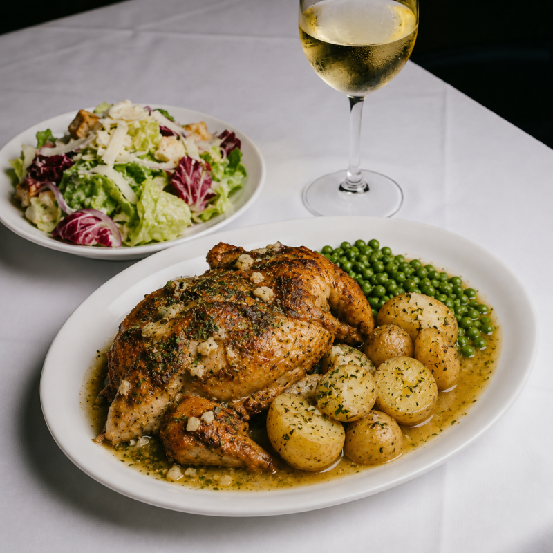 Brick Chicken Vesuvio Special